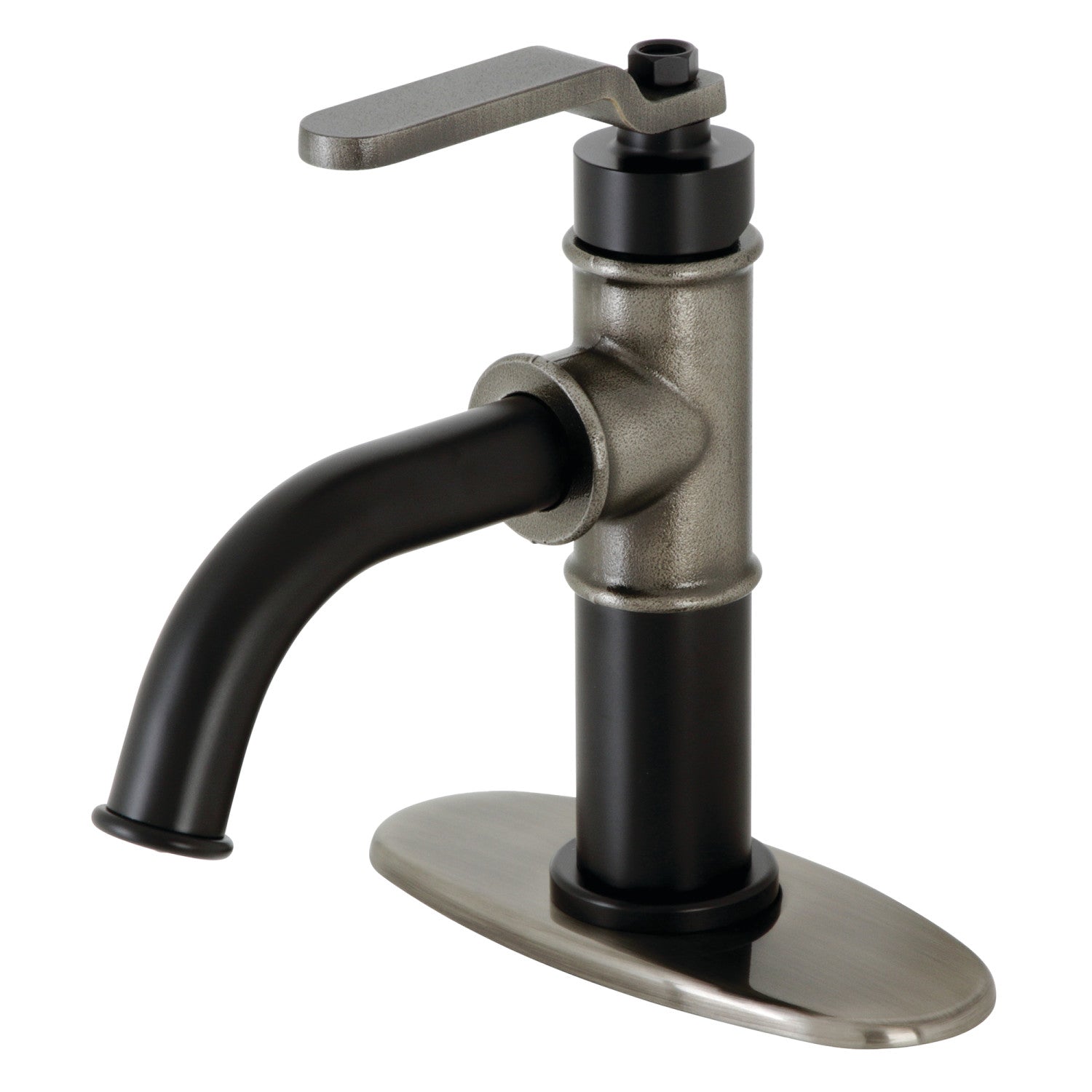 Kingston Sona KSD2824KL - Whitaker One-Handle 1-Hole Bathroom Faucet with Deck Plate and Push Pop-Up Drain, Matte Black/Black Stainless — image 1